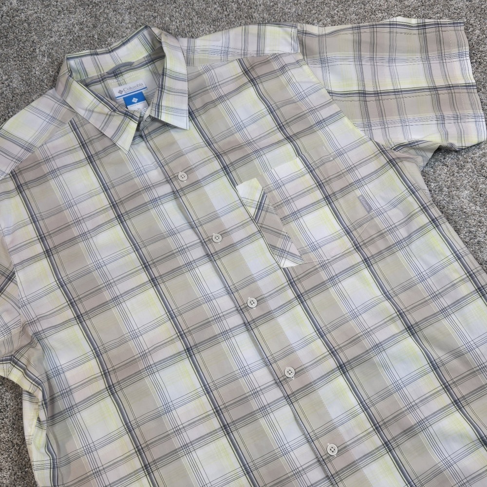 Columbia Mens‎ XL Omni-Wick Short Sleeve Hiking Shirt Tan Yellow Fishing plaid